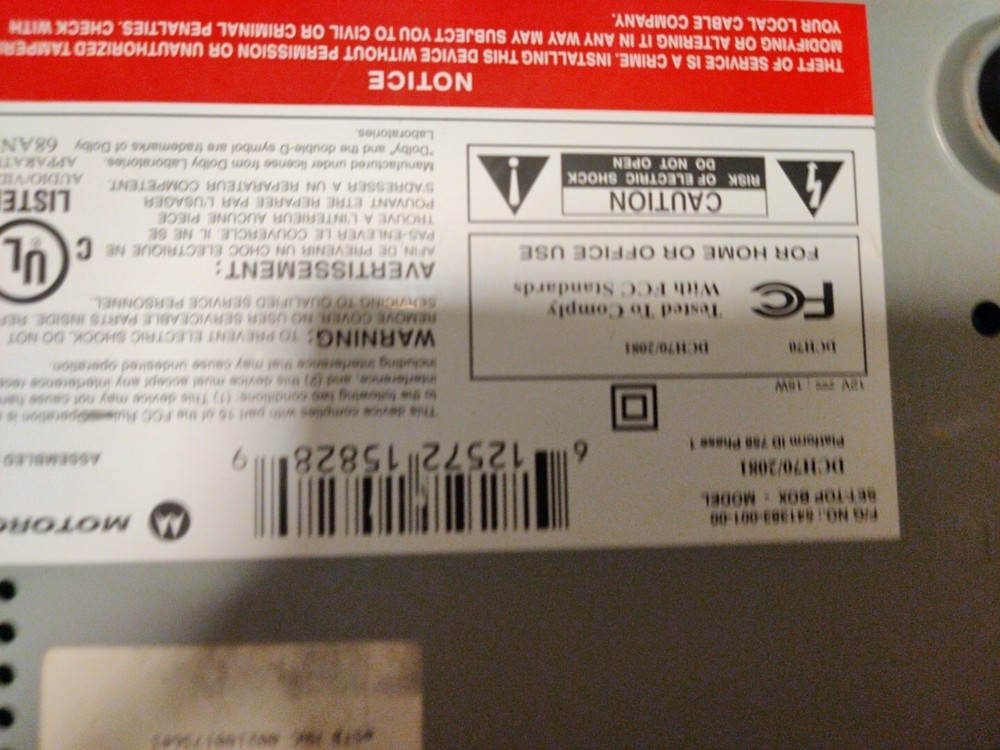 DCH70 / 2081 Motorola Comast Digital Cable Receiver Box Untested