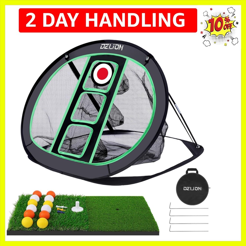 Golf Chipping Net and Mat Set - Pop Up Foldable Indoor Training Target with 2...