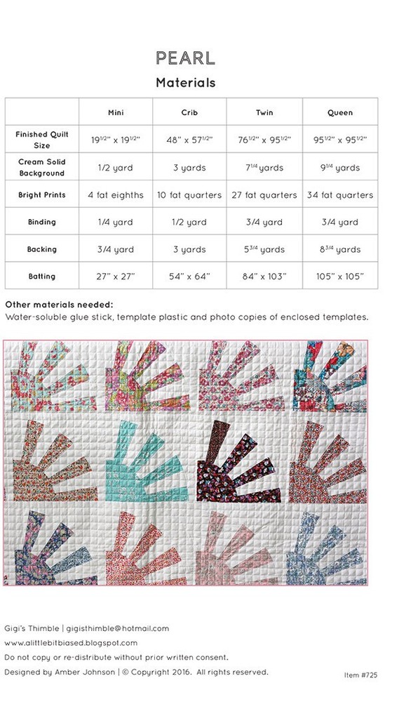Gigi's Thimble PEARL Fat Quarter Pattern