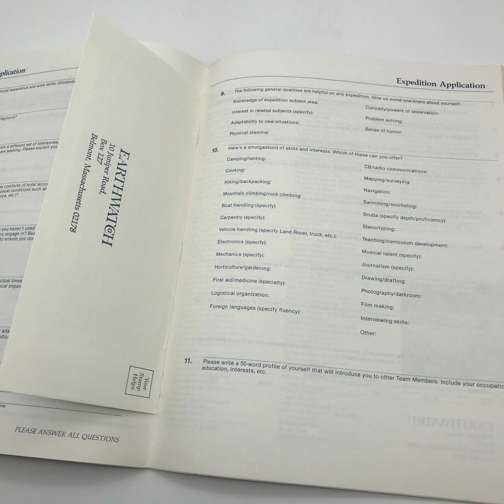 1981 EARTHWATCH RESEARCH EXPEDITIONS FALL EDITION Brochure Guide Application