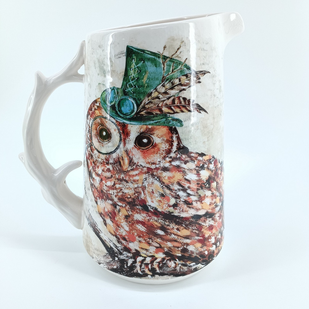 Pier 1 Steampunk Owl Ironstone Pitcher Tree Branch Handle