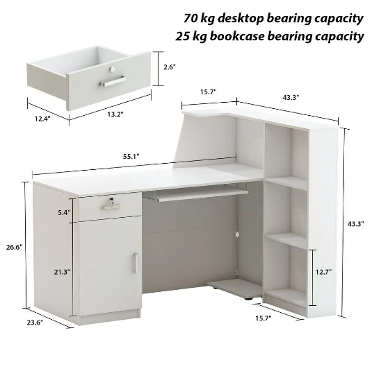 Desk Reception Office Counter Drawer Table Shelf Lockable Modern Checkout Front