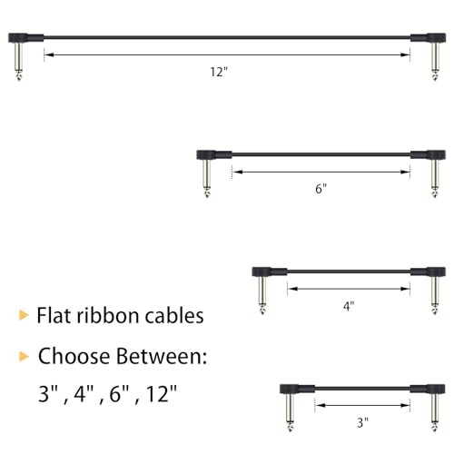 3 Inch Guitar Patch Cables 4 Pack, 1/4" TS Right Angle 3 INCH Black 4 PACK