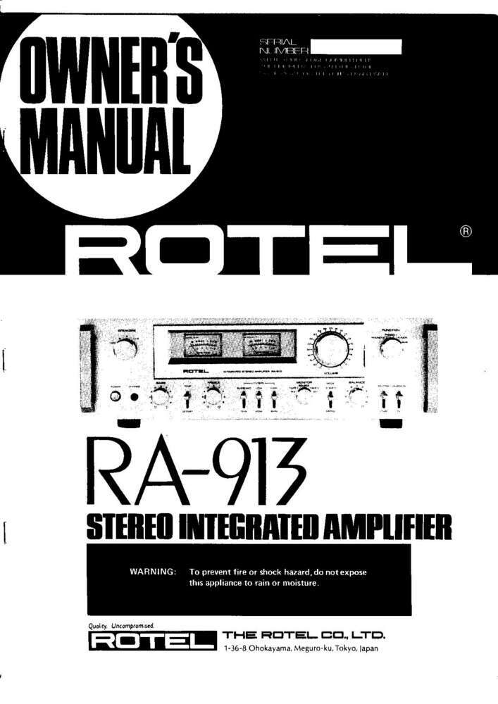 Rotel RA-913 Amplifier Owners Manual
