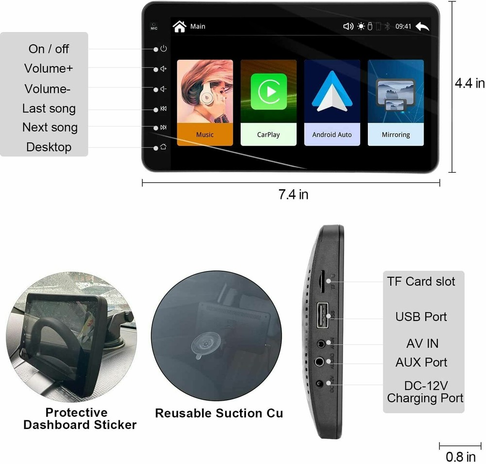 Wireless Carplay & Android Auto,Wireless Mirroring 7 Inch IPS Touchscreen,KOODEA