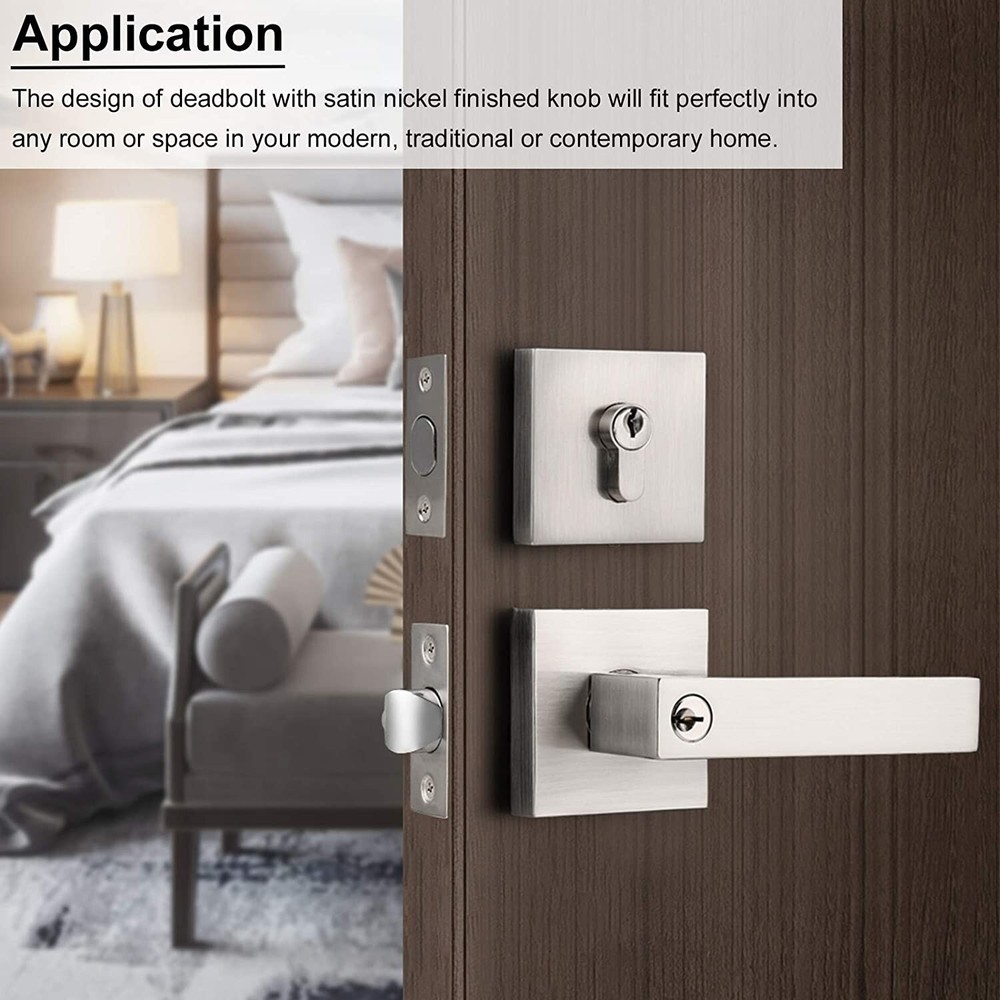 Exterior Front Entry Door Handle Lock Set Square Keyed alike Single Deadbolt