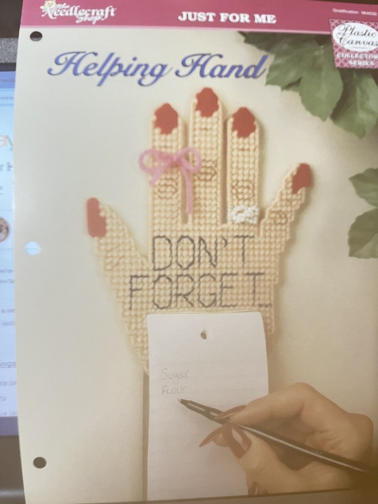 Plastic Canvas Pattern Leaflet-JUST FOR ME=HELPING HAND-NOTEPAD HOLDER