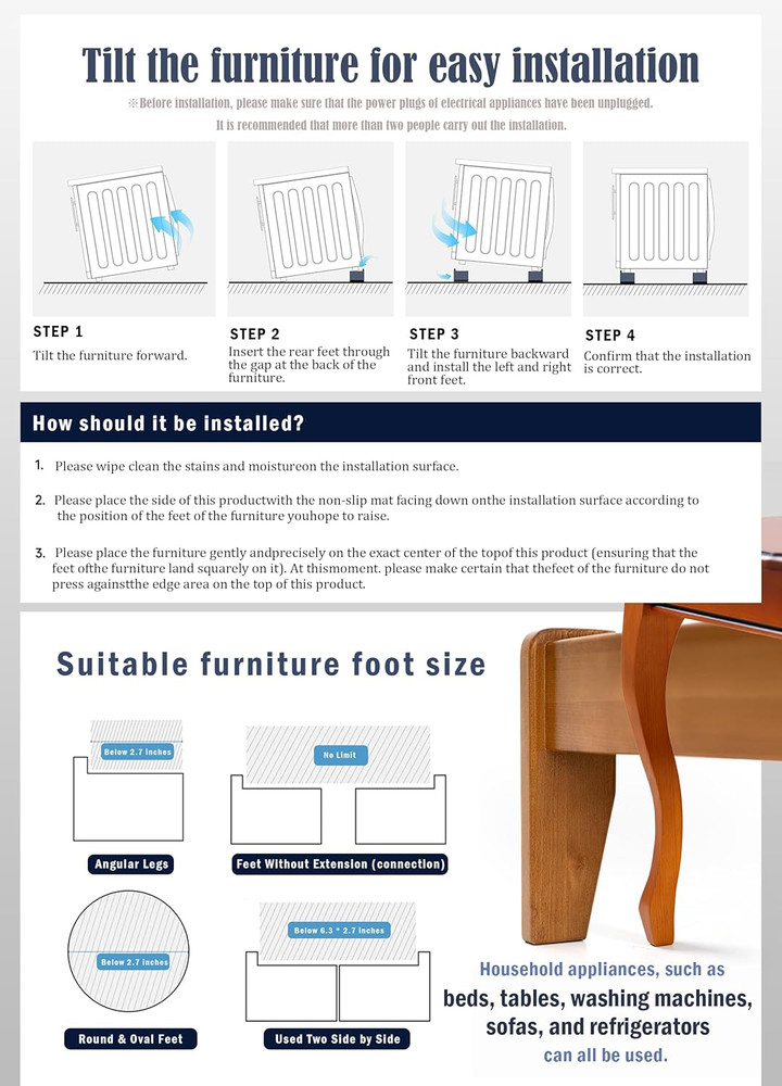 Rectangle Bed Risers Furniture Risers Heavy-Duty Rectangular Adjustable Block Li