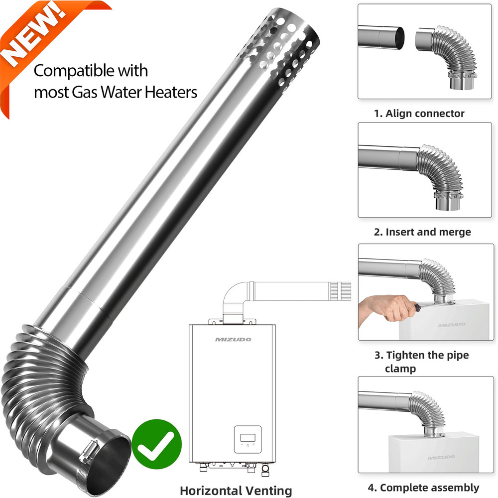 Straight Pipe Vent Kit Venting Sets for Water Heater Vent Elbow+Chimney Rain Cap