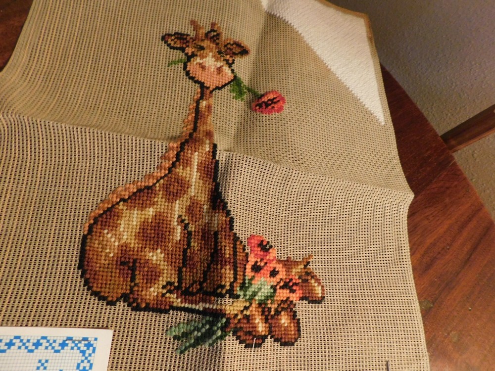 Brunswick Needlepoint Giraffe Canvas Partially Started