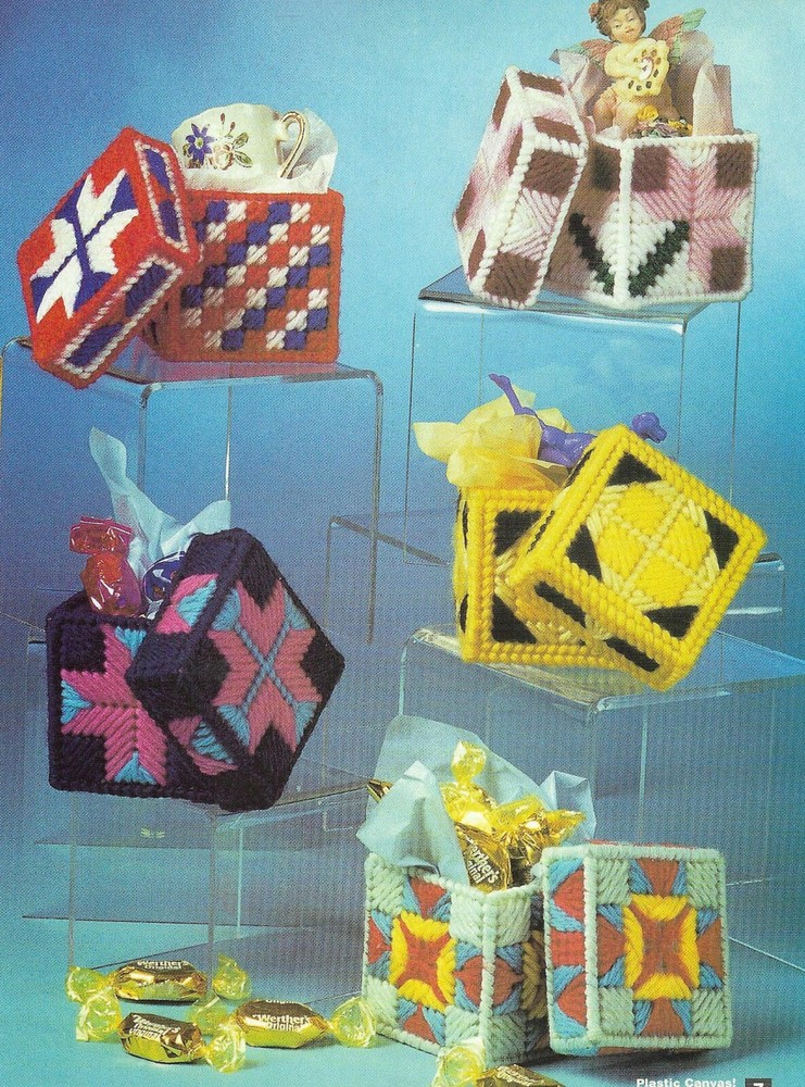 QUILT GIFT BOXES 5 DESIGNS HOME DECOR PLASTIC CANVAS PATTERN INSTRUCTIONS