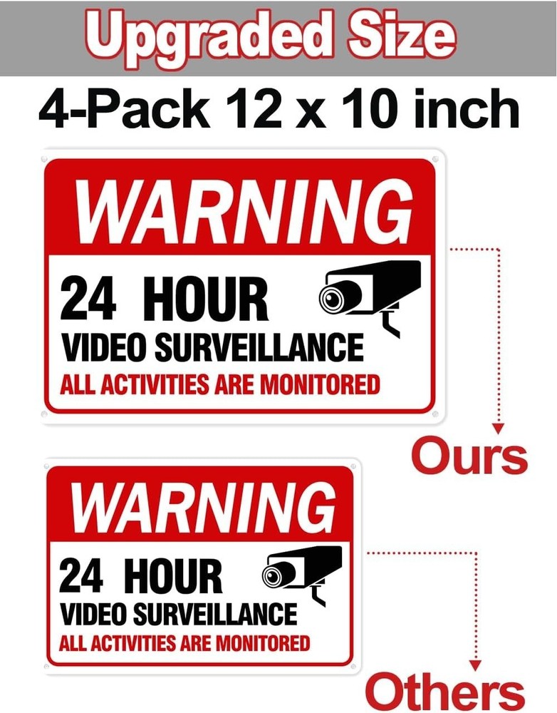 Video Surveillance Sign 4-Pack - Durable 12"x8" Reflective Security Warning