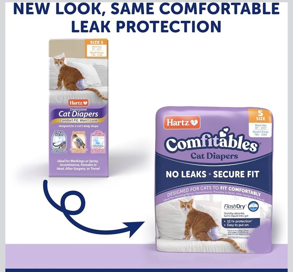 Hartz Comfitables Cat Diapers Small S - 16 Count - Comfortable & Secure Fit