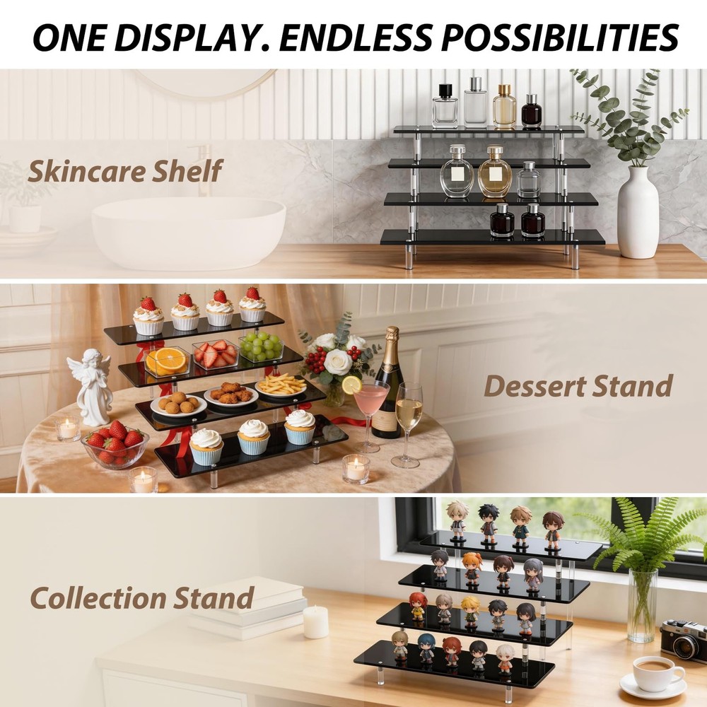 4 Tier Acrylic Display Risers, Black Perfume Organizer Stand, Large