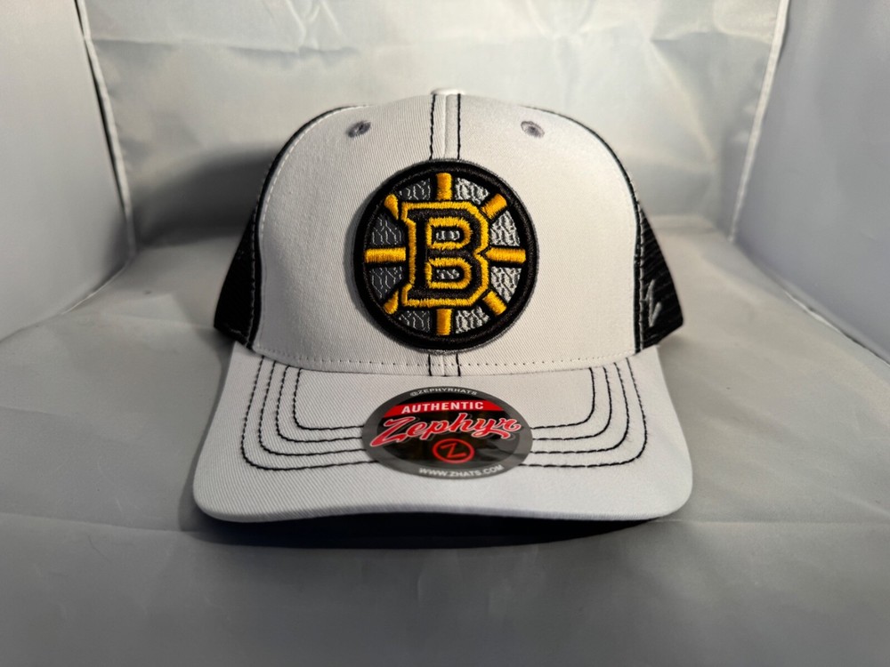 Boston Bruins White with black mesh Snapback OSFA