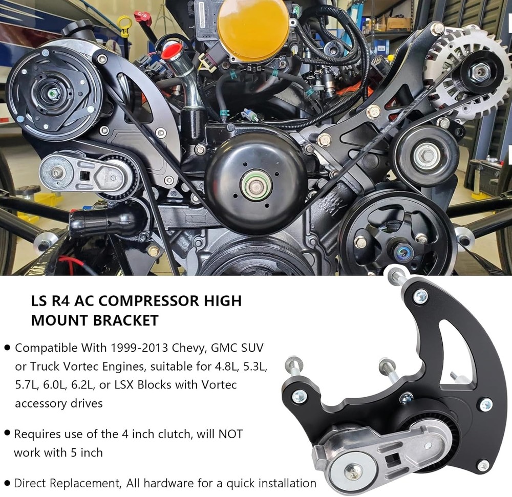 LS Swap R4 AC Compressor High Mount Bracket Kit with Belt