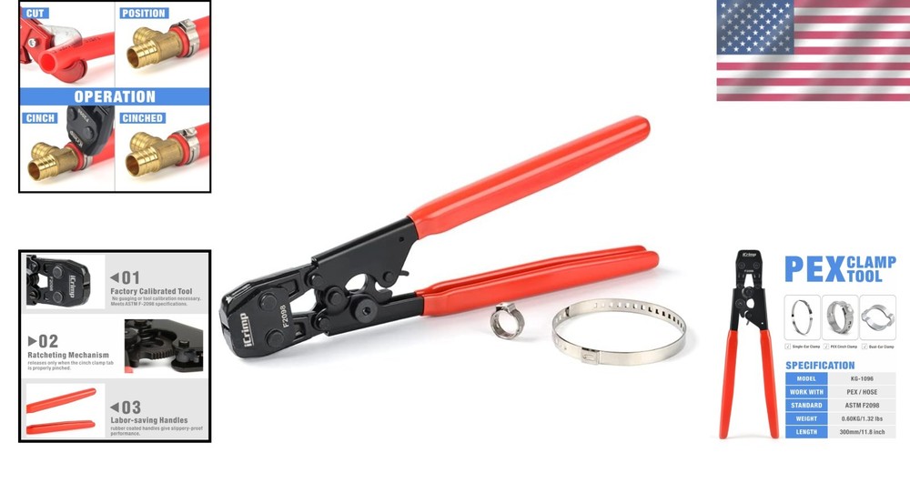 Multi-Size Ratcheting PEX Clamp Tool with Ergonomic Handle for Easy Crimping