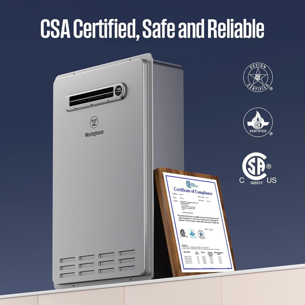 Westinghouse Propane Gas Tankless Water Heater 180,000 BTU Outdoor Installation