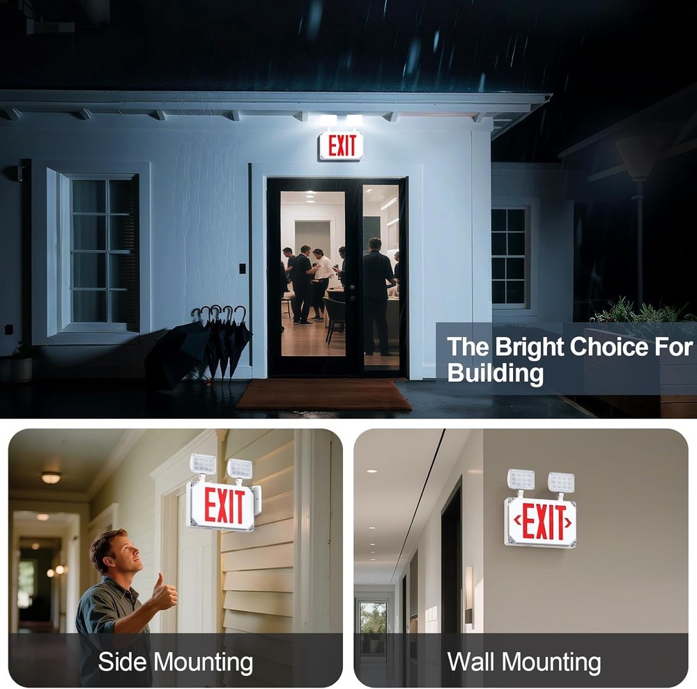 Wet Location Emergency Exit Sign Adjustable Light Battery Double Sided LED NOB