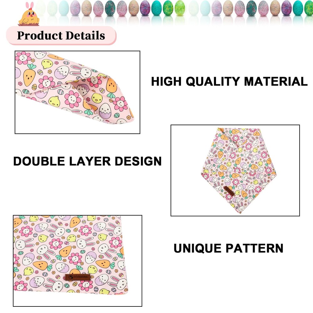 2 Pack Easter Dog Bandanas Egg Print Triangle Reversible Rabbit Carrot Large