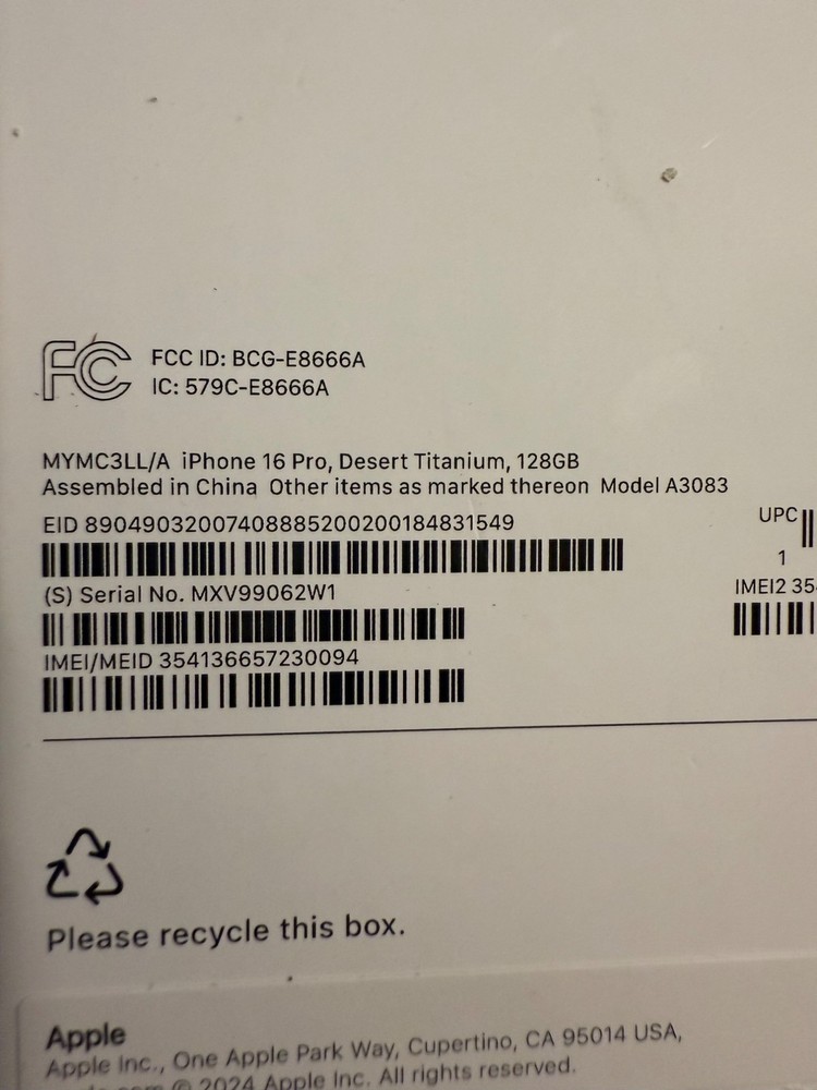 Apple IPhone 16 Black Empty Box No Phone