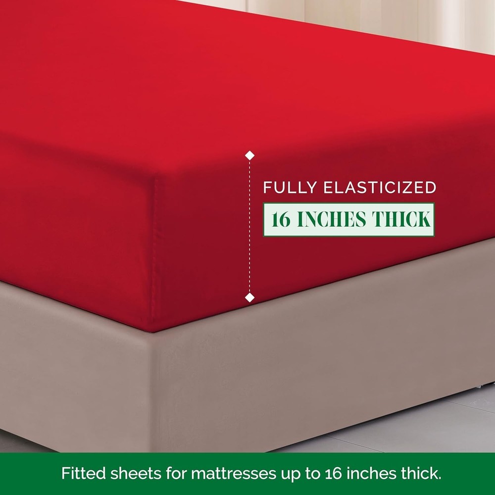Four-Piece Red Microfiber Sheet Set - Embroidered, Wrinkle Resistant