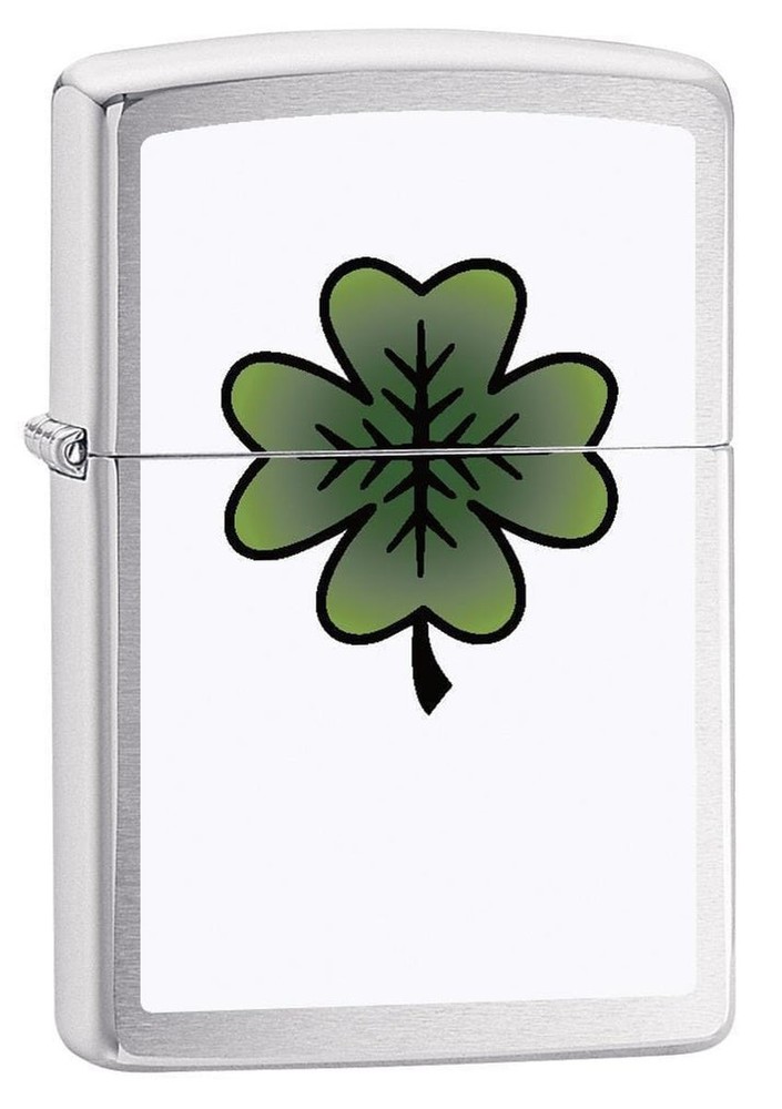 Zippo Four Leaf Clover Lighter, Brushed Chrome NEW IN BOX