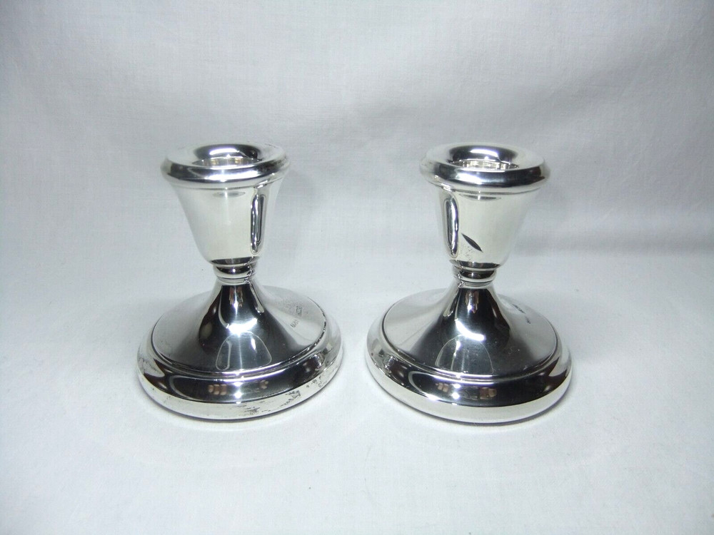 Pair Solid Sterling 925 Silver Dwarf Candlesticks Lawrence R Watson B'ham 1981