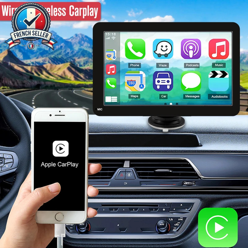 Portable CarPlay Android Car Stereo - 7" Touch Screen, Video Player, USB, AUX,
