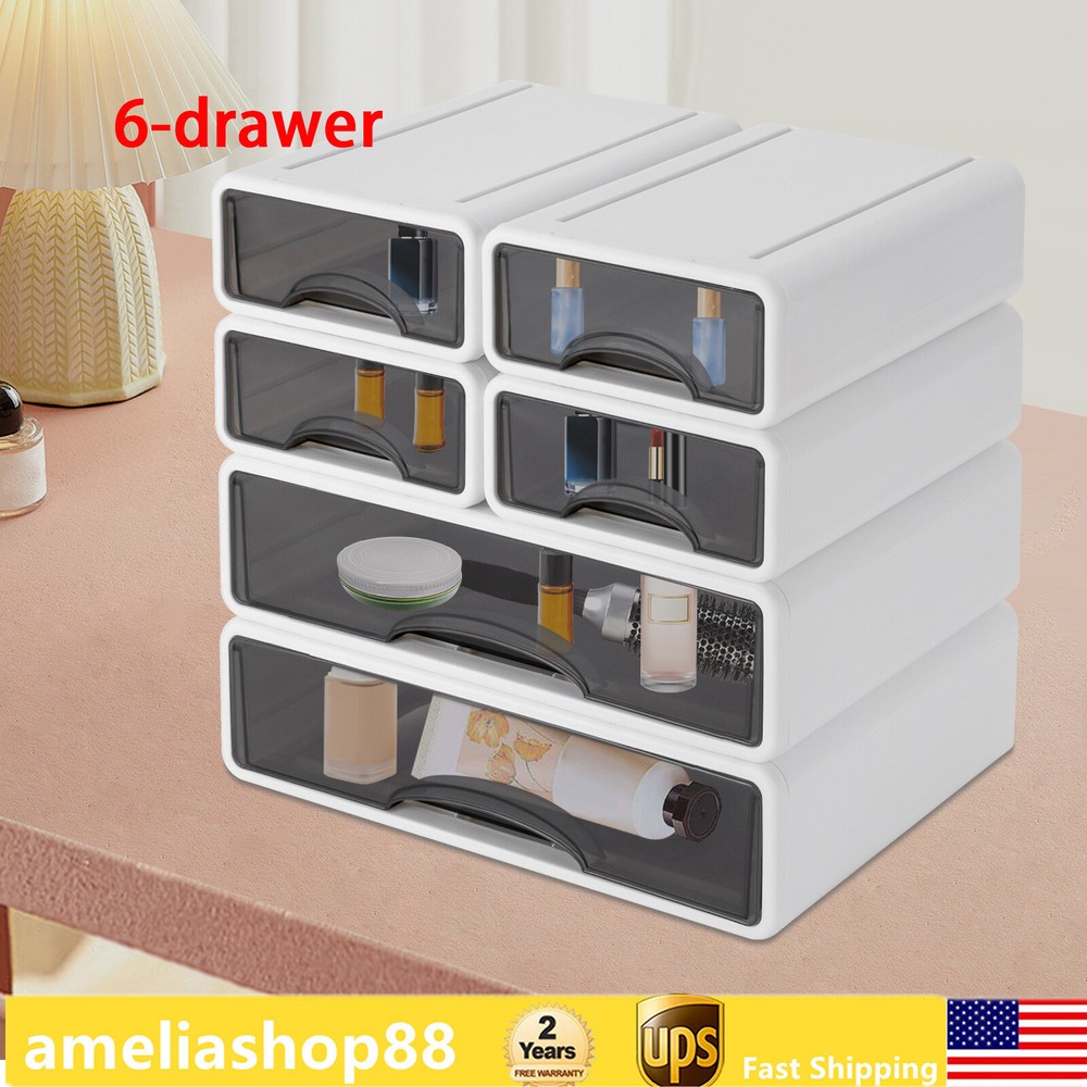 Office Storage Box with 6 Drawers Plastic Stackable Storage Drawers Organizer