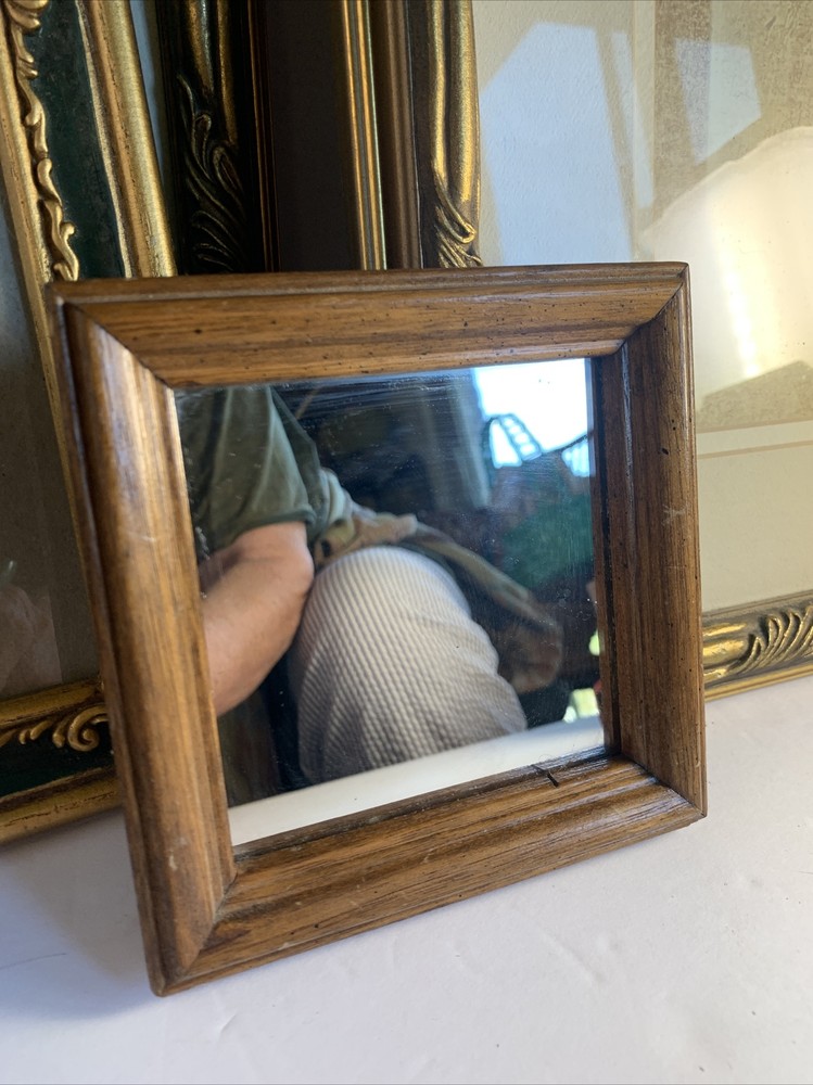MCM Small Square Or Diamond Wall Mirror~Wood~Distressed