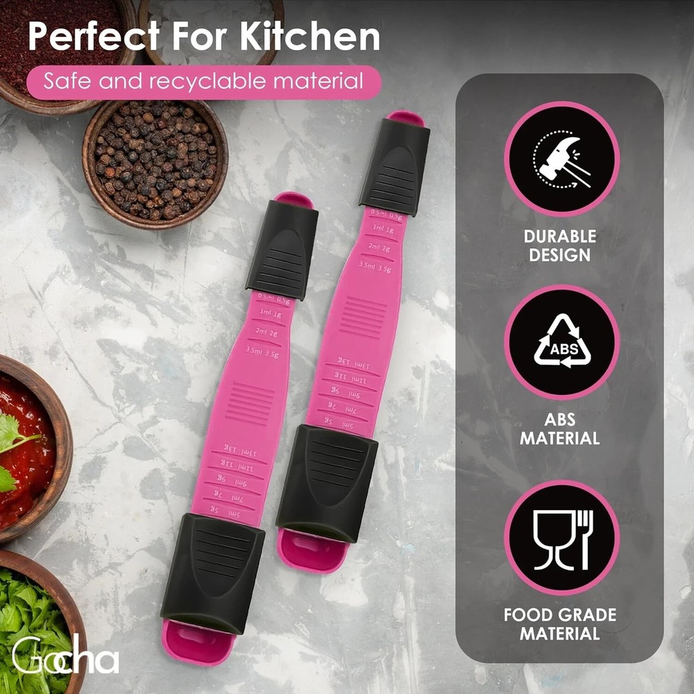 GOCHA Double-Ended Adjustable Measuring Spoon - 9-In-1 Kitchen Tool Pink Black
