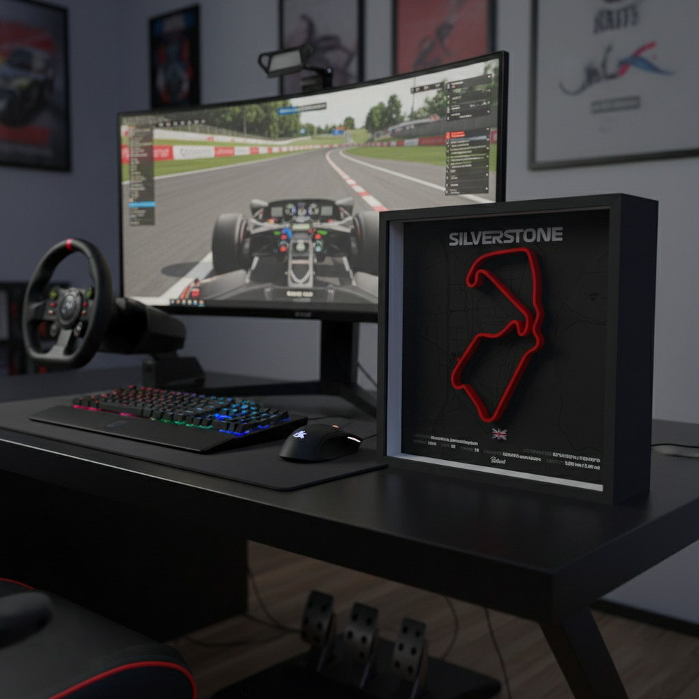 Silverstone Circuit 3D Shadow Box – Minimalist Formula One Wall Art