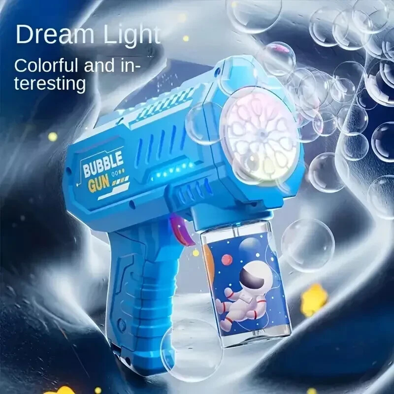Fully Automatic Space Bubble Machine Gun Rocket 10 Hole Bubble Maker Toys N-BLUE