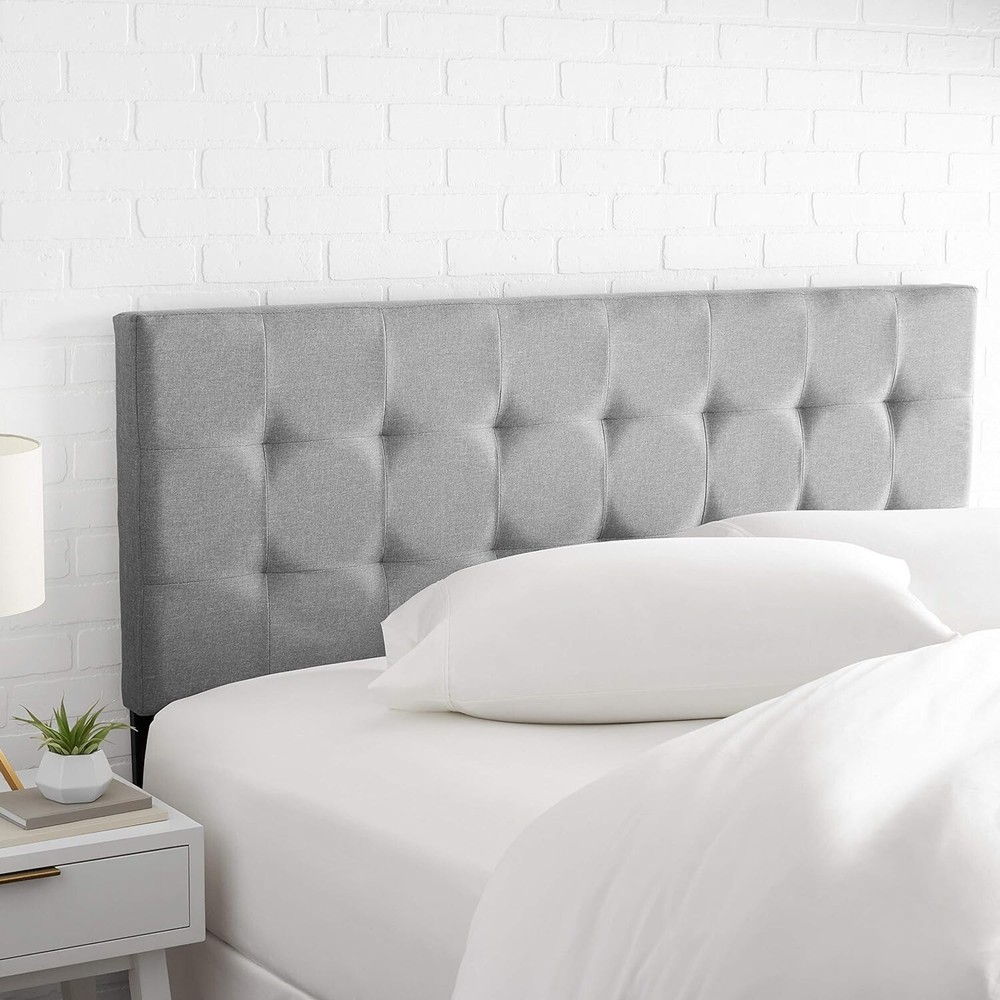 Sleek King Size Tufted Headboard in Gray Linen Polyester - Adjustable Height