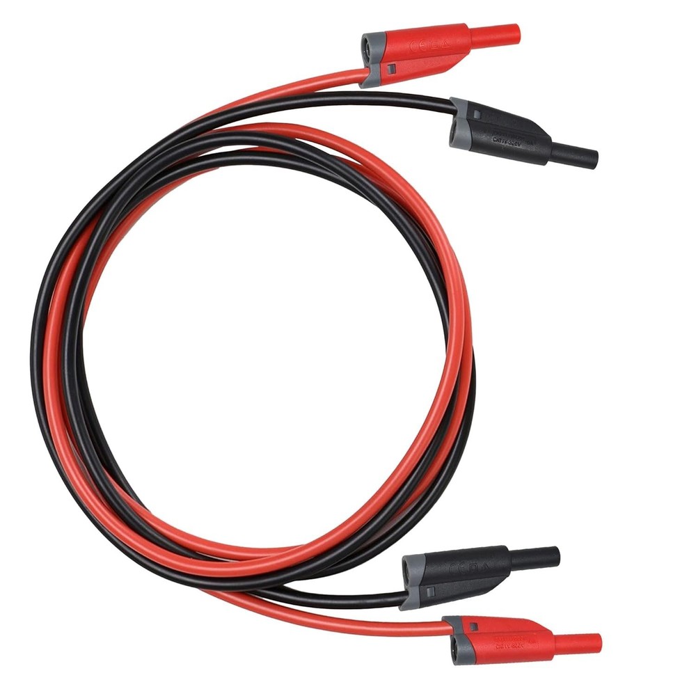 2-Pack Red & Black Stackable Banana Plug Leads for Multimeter & Circuit Testing