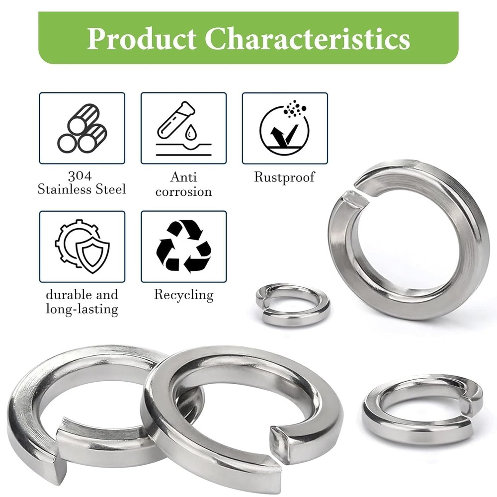 Vifmy SAE Spring Lock Washers Assortment Kit(910 Pack), SAE, Silver