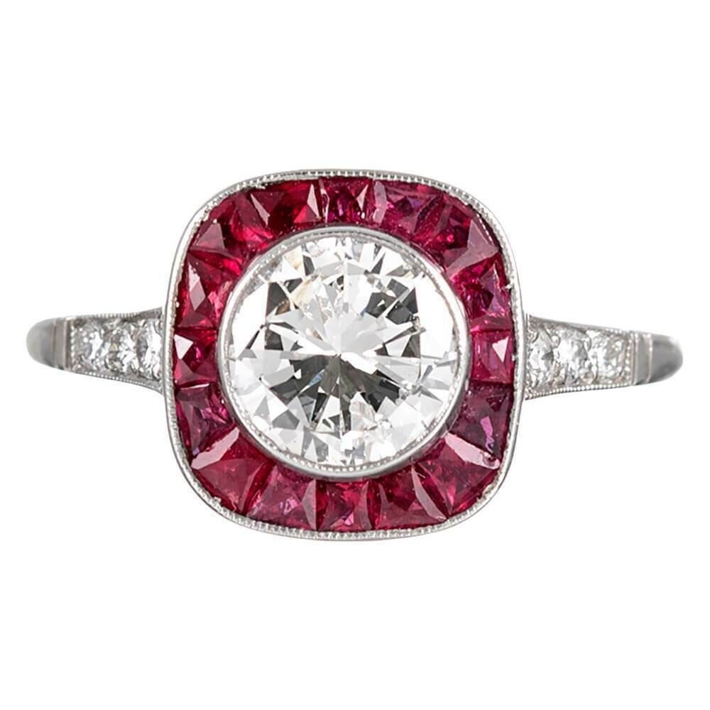 Vintage Style Lab-Created 3.10 Ct Diamond & Red Ruby Wedding Ring 925 Silver