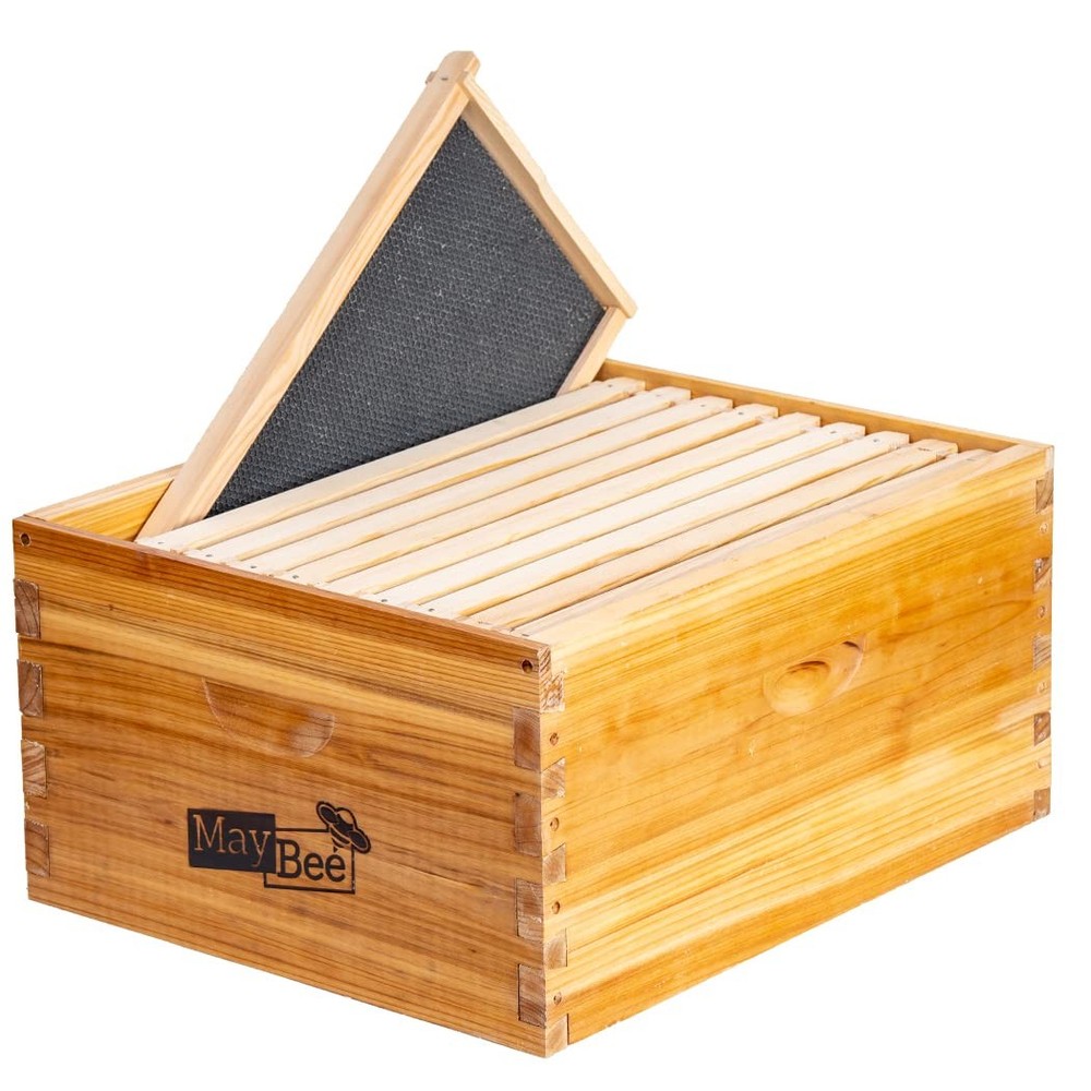 10-Frame Beehive Box Langstroth Deep Brood Box Dipped in 100% Beeswax Include...