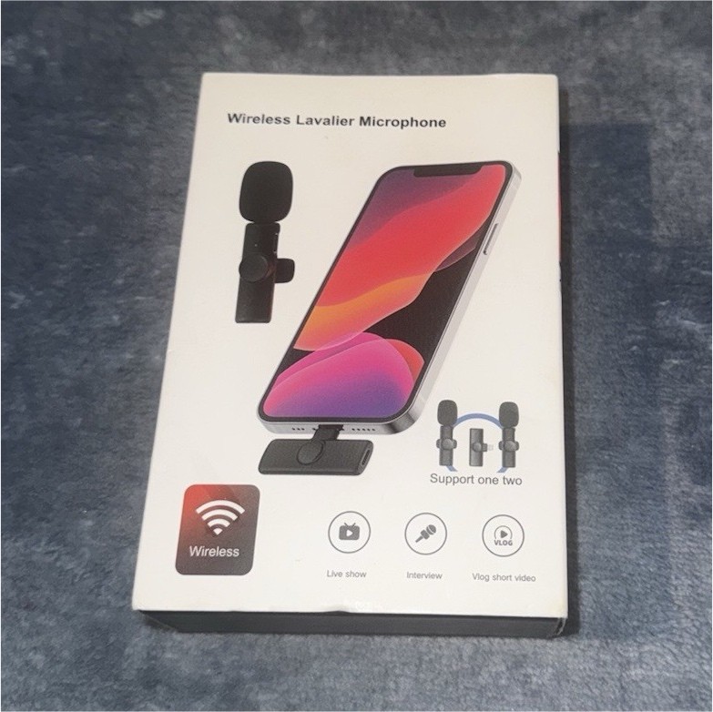 Wireless Lavalier Microphone Set, Dual Mics, Black, for iPhone