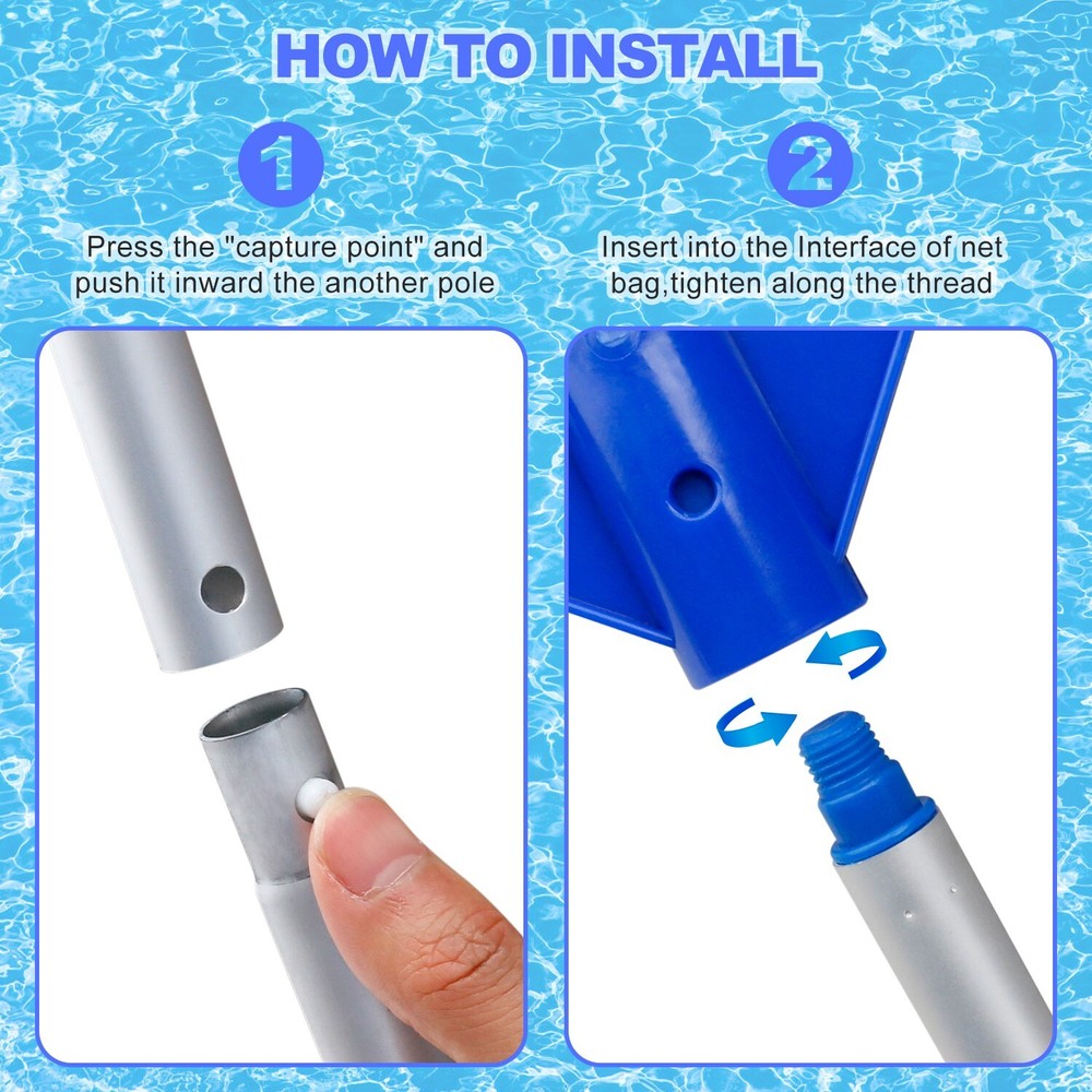Five-Section Pool Leaf Skimmer Rake - Pop Buckle Mesh for Pool Spa Pond Cleaning