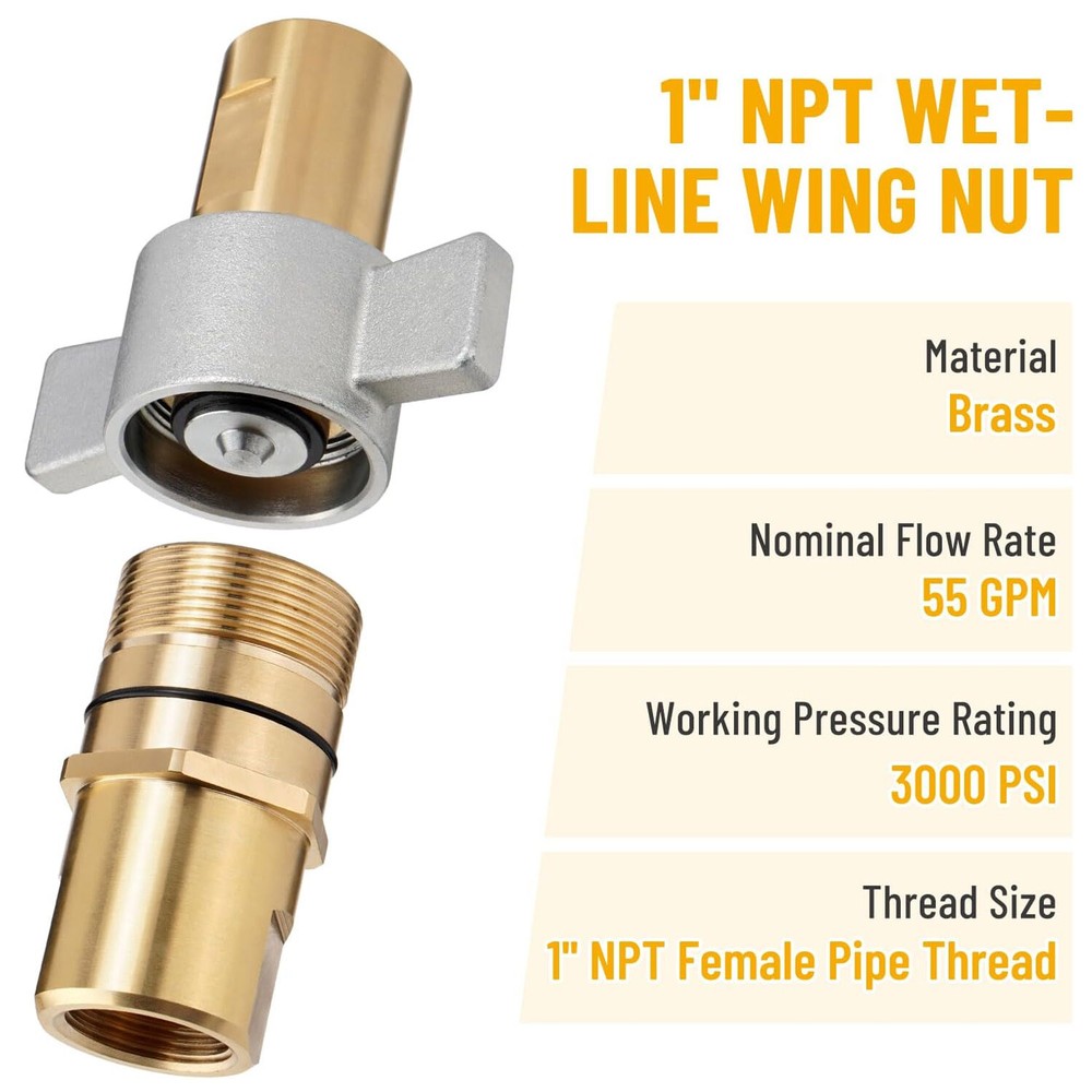 1'' Wet Line Wing Nut Hydraulic Quick Disconnect Coupler / Coupling Set - NPT