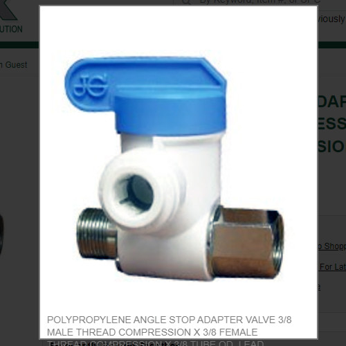 POLYPROPYLENE ANGLE STOP ADAPTER VALVE 3/8 MALE THREAD COMPRESSION X 3/8 FEMALE