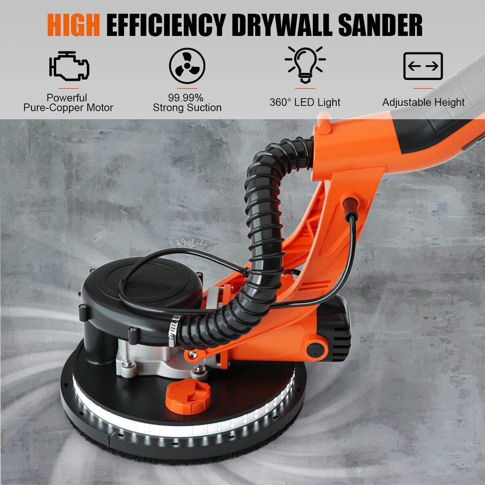 Electric Foldable Drywall Sander 750W Variable Speed w/Automatic Vacuum & Lights