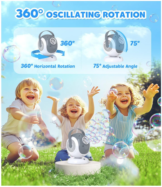 Bubble Machine - Automatic Bubbles Blower for Kids, Toddlers - 360° Oscillation