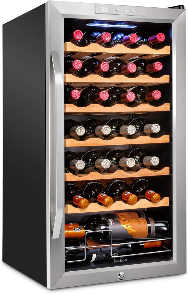 28 Bottle Compressor Wine Cooler Refrigerator W/Lock | Large Freestanding Wine C