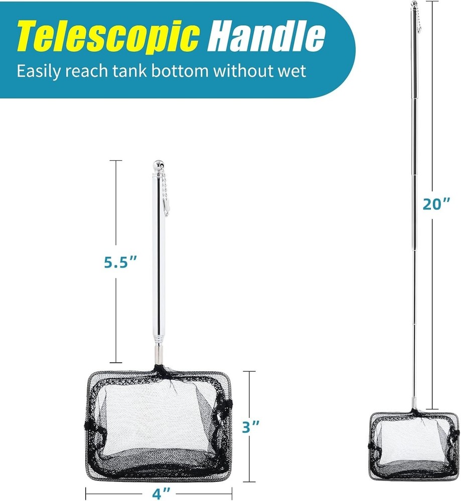 Compact Adjustable Fish Net with Long Handle - Perfect for Aquarium Maintenance