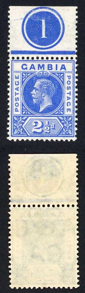 Gambia SG90 2 1/2d Deep Bright Blue  Wmk Mult CA Plate Number Example U/M