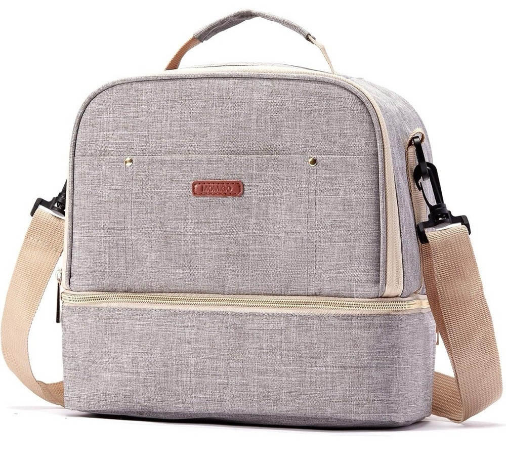 NEW Momigo Breast Pump Bag Backpack Cooler Double Layer Work Milk Storage Grey