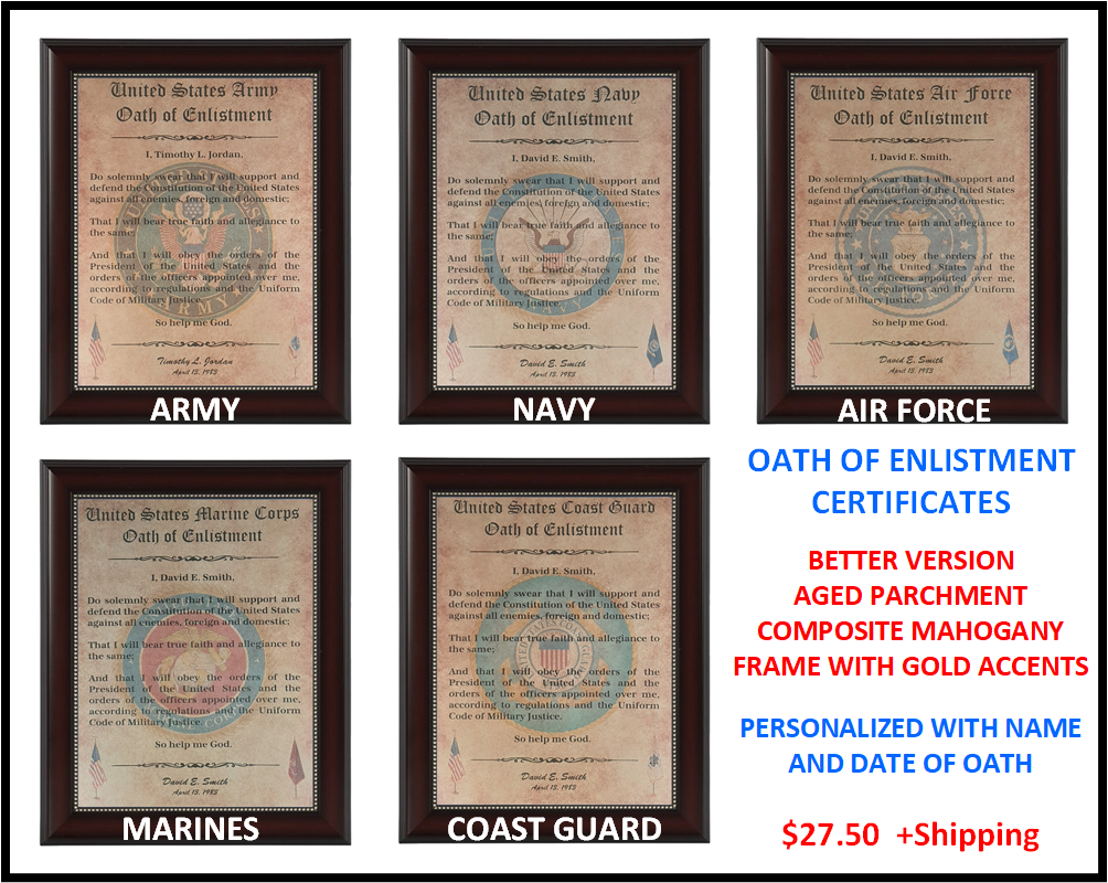 MC-NICE: ARMY Oath of Enlistment Certificate Name & Date PERSONALIZED